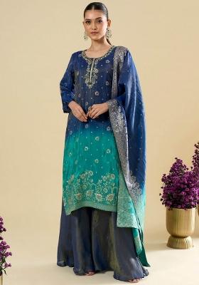 Green Embroidery Silk Kurta Set
