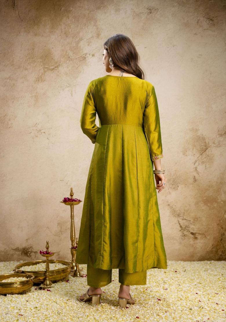 Purple Embroidery Tissue Kurta Set - Indya