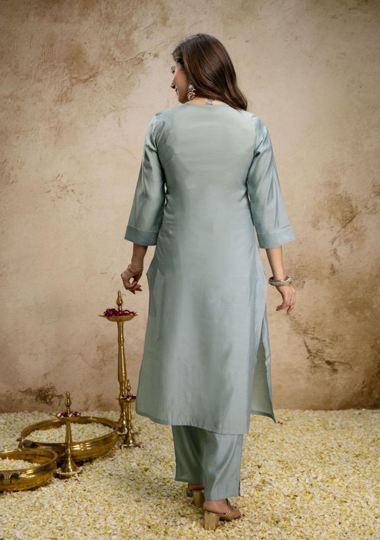 Black Embroidery Tissue Kurta Set - Indya