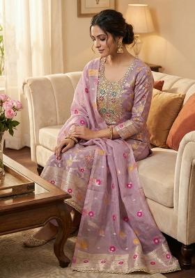Lavender Embroidered Chanderi Kurta Set