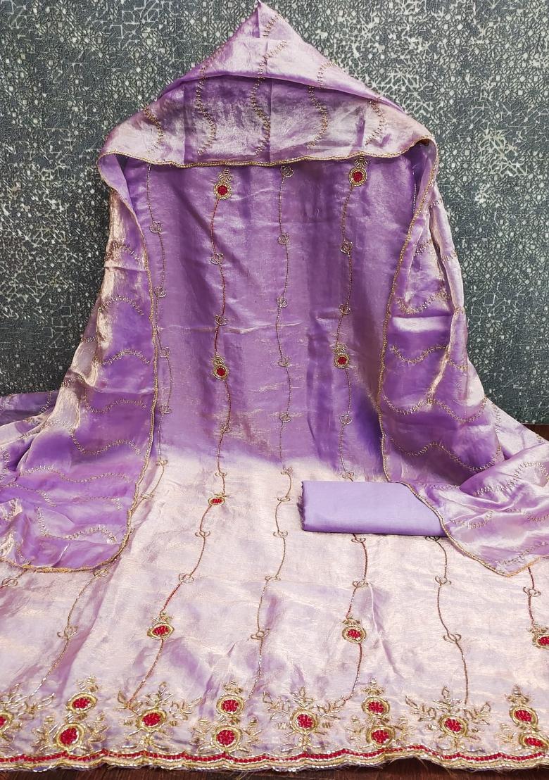 Lavender Embroidered Silk Kurta Set - Indya