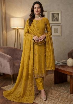 Light Green Embroidered Silk Kurta Set