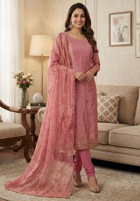 Pink Embroidered Silk Kurta Set