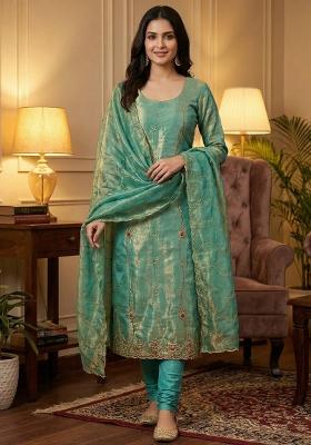 Sea Green Embroidered Silk Kurta Set