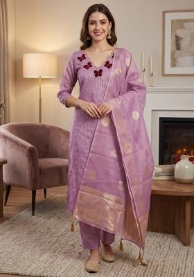 Lavender Woven Silk Kurta Set