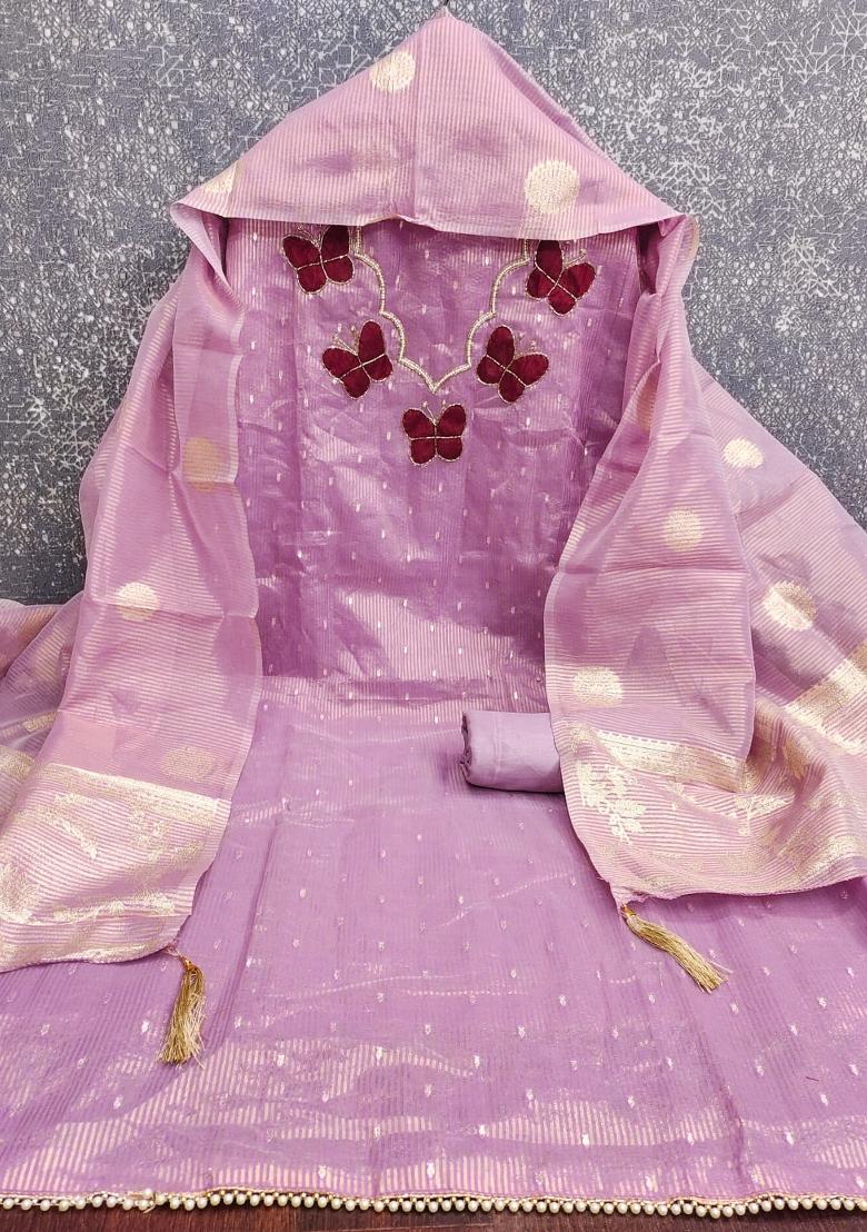 Lavender Woven Silk Kurta Set - Indya