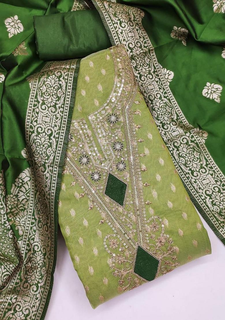 Green Embroidered Shimmar Kurta Set - Indya
