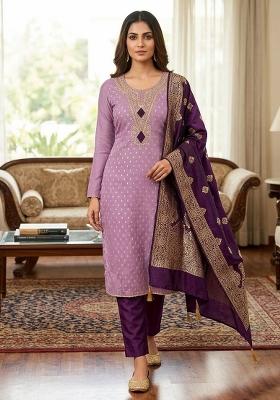 Lavender Embroidered Shimmar Kurta Set