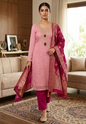 Pink Embroidered Shimmar Kurta Set