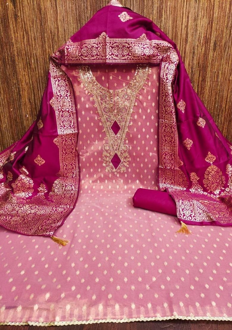 Pink Embroidered Shimmar Kurta Set - Indya