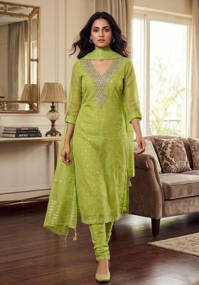 Green Embroidered Shimmar Kurta Set