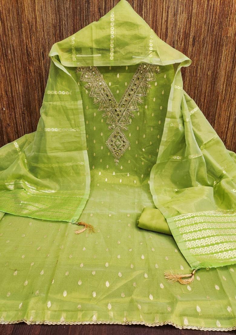 Green Embroidered Shimmar Kurta Set - Indya