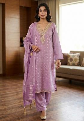 Lavender Embroidered Shimmar Kurta Set