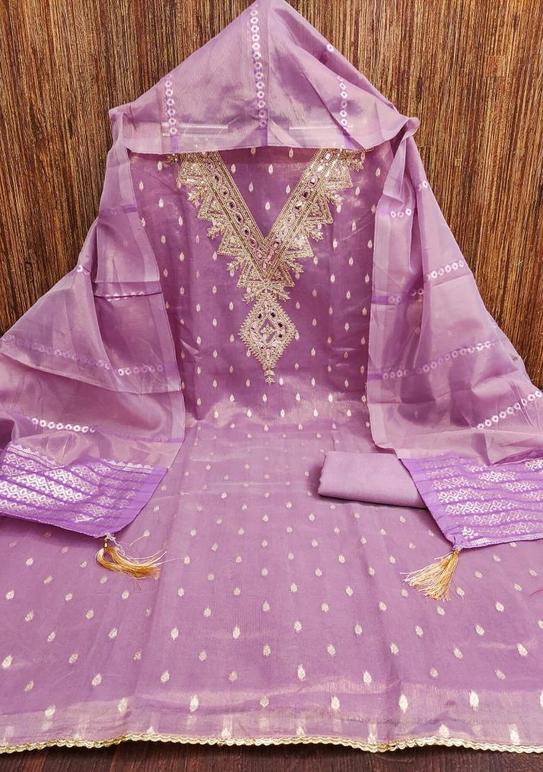 Lavender Embroidered Shimmar Kurta Set - Indya