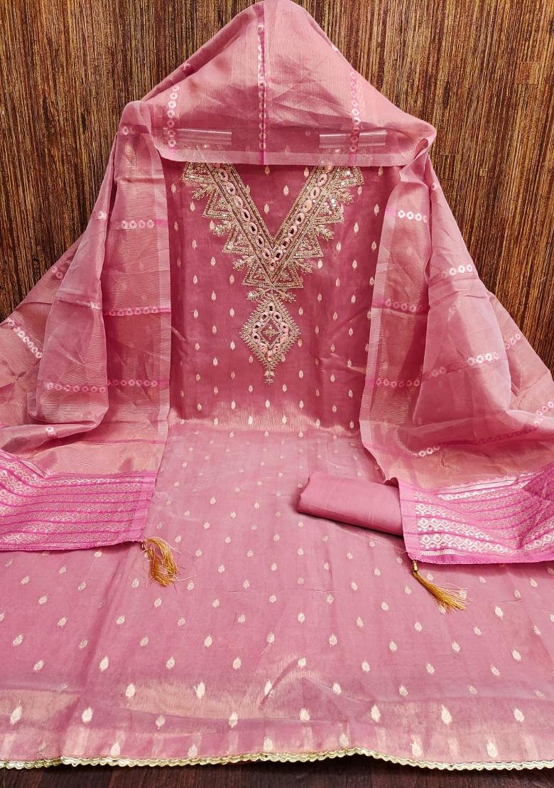 Pink Embroidered Shimmar Kurta Set - Indya