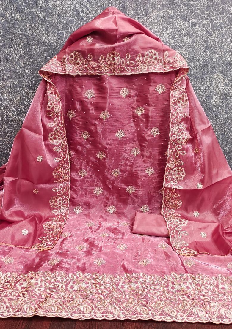 Purple Embroidered Silk Kurta Set - Indya