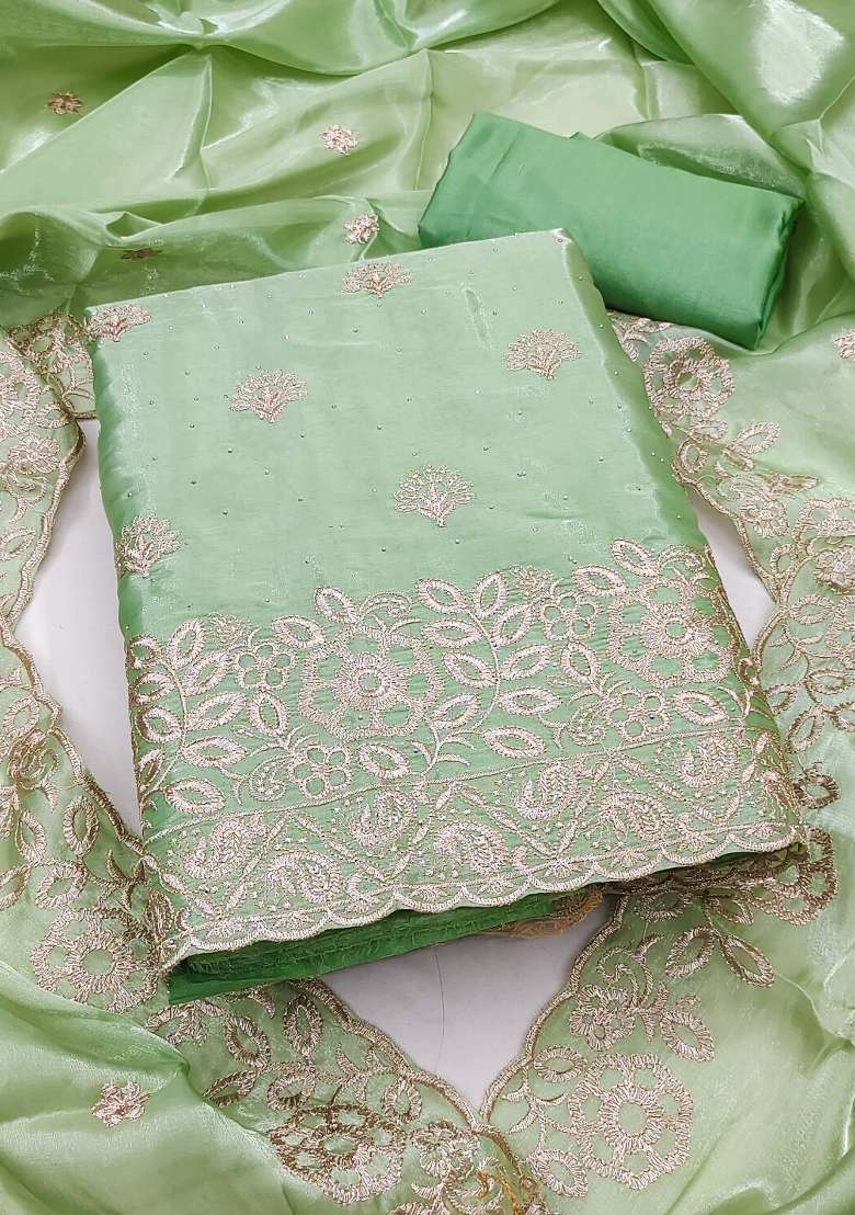 Sea Green Embroidered Silk Kurta Set - Indya