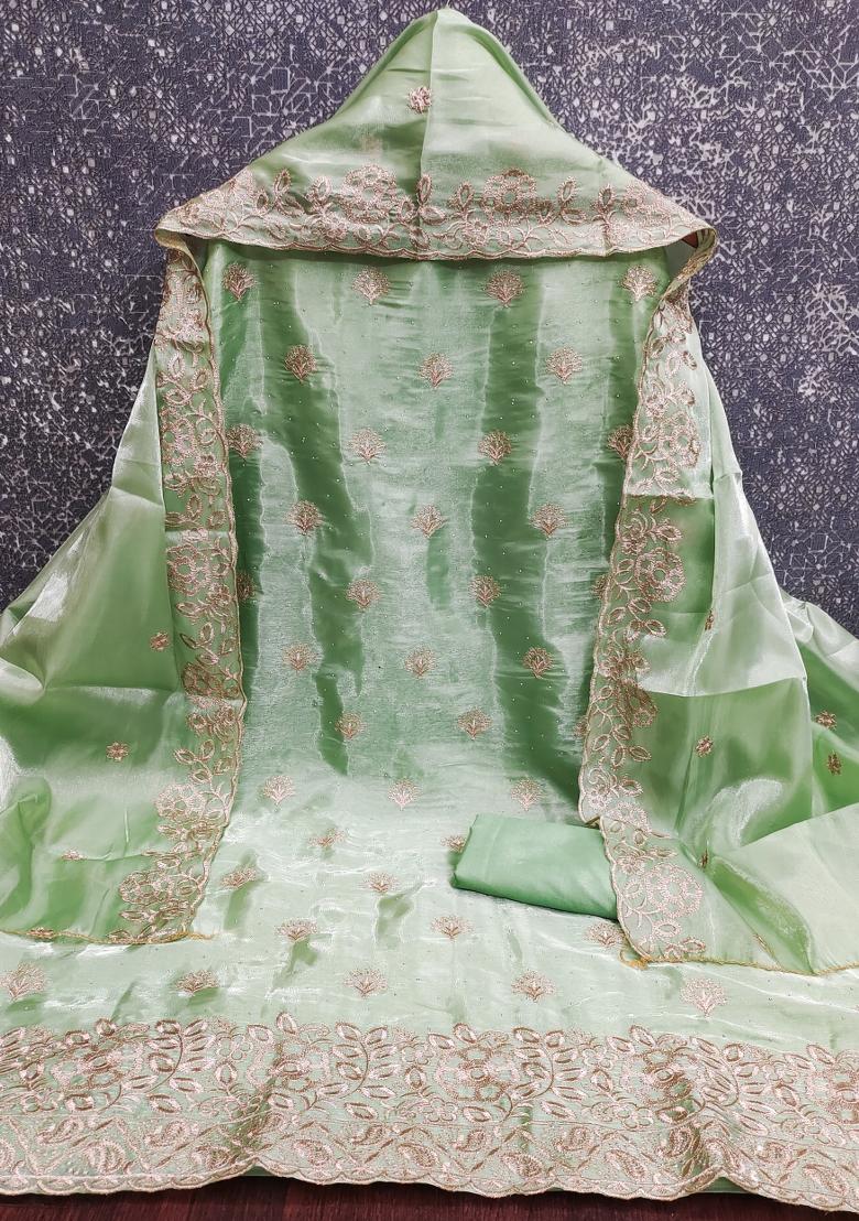 Sea Green Embroidered Silk Kurta Set - Indya