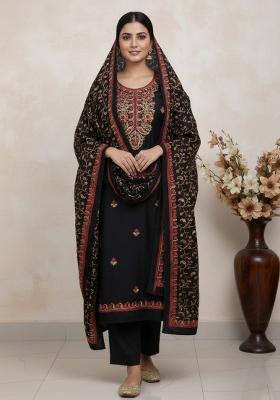 Black Embroidered Silk Kurta Set