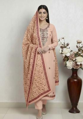 Peach Embroidered Silk Kurta Set