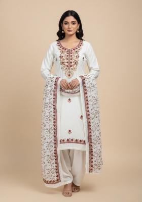 White Embroidered Silk Kurta Set