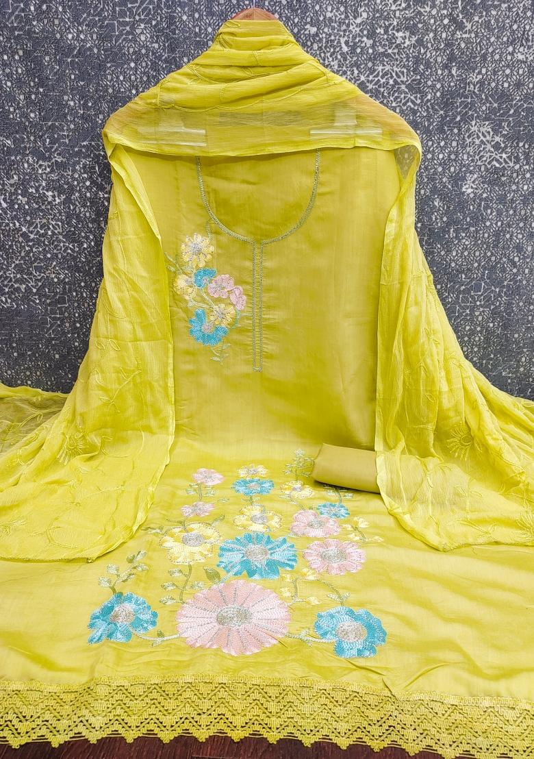 Green Embroidered Silk Kurta Set - Indya