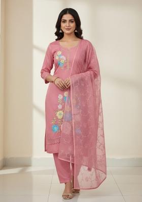 Pink Embroidered Silk Kurta Set