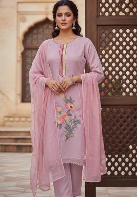 Pink Embroidered Silk Kurta Set