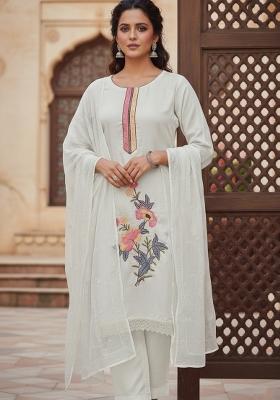 White Embroidered Silk Kurta Set