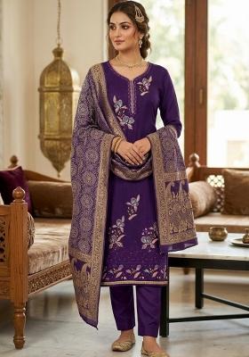Purple Embroidered Georgette Kurta Set