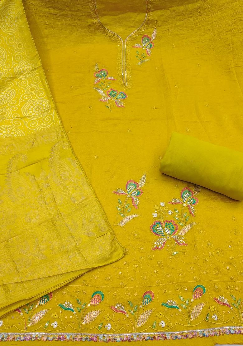 Light Green Embroidered Georgette Kurta Set - Indya