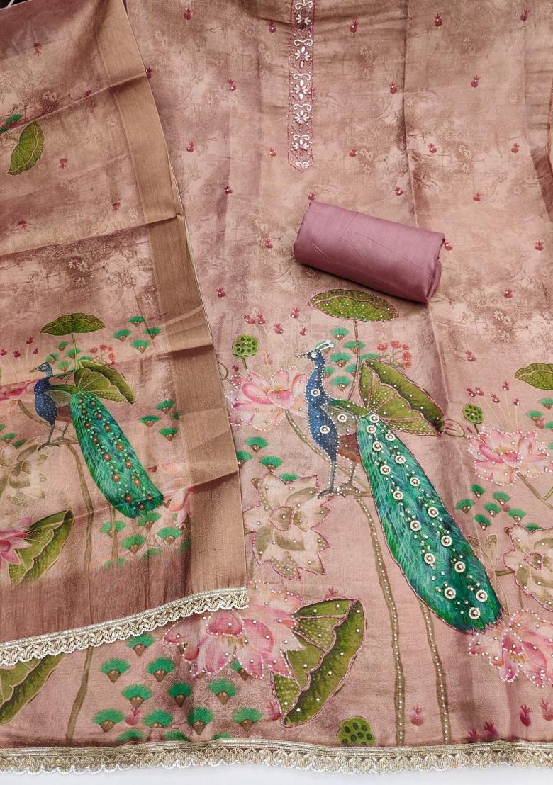 Purple Printed Silk Kurta Set - Indya