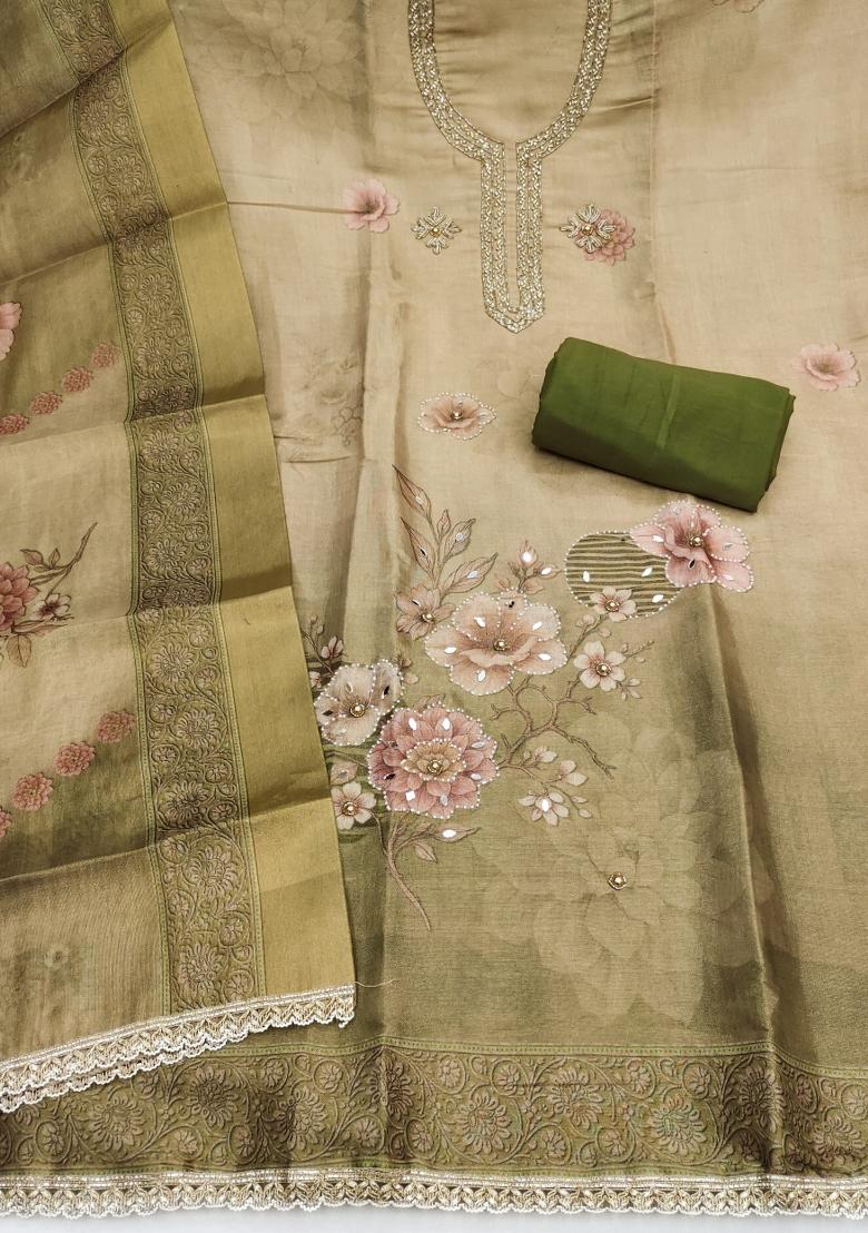 Multicolor Printed Silk Kurta Set - Indya