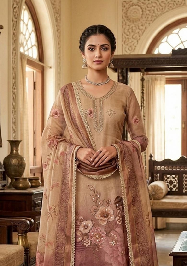 Multicolor Printed Silk Kurta Set - Indya