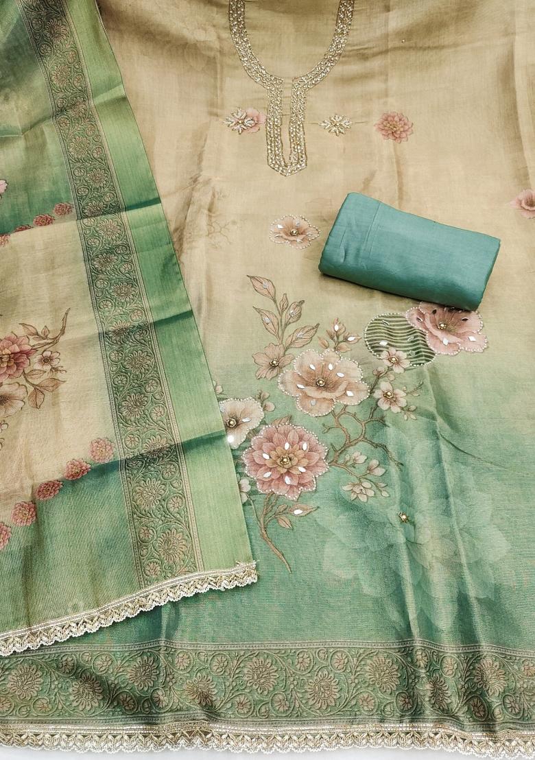 Multicolor Printed Silk Kurta Set - Indya