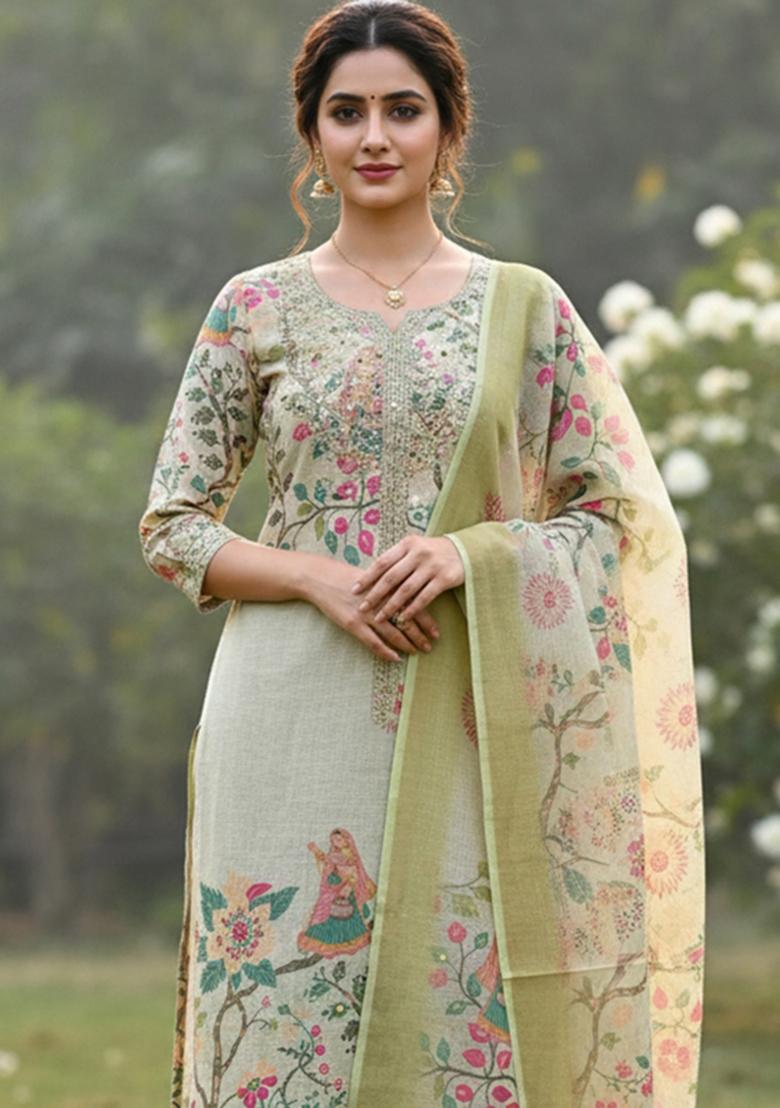Multicolor Printed Cotton Kurta Set - Indya