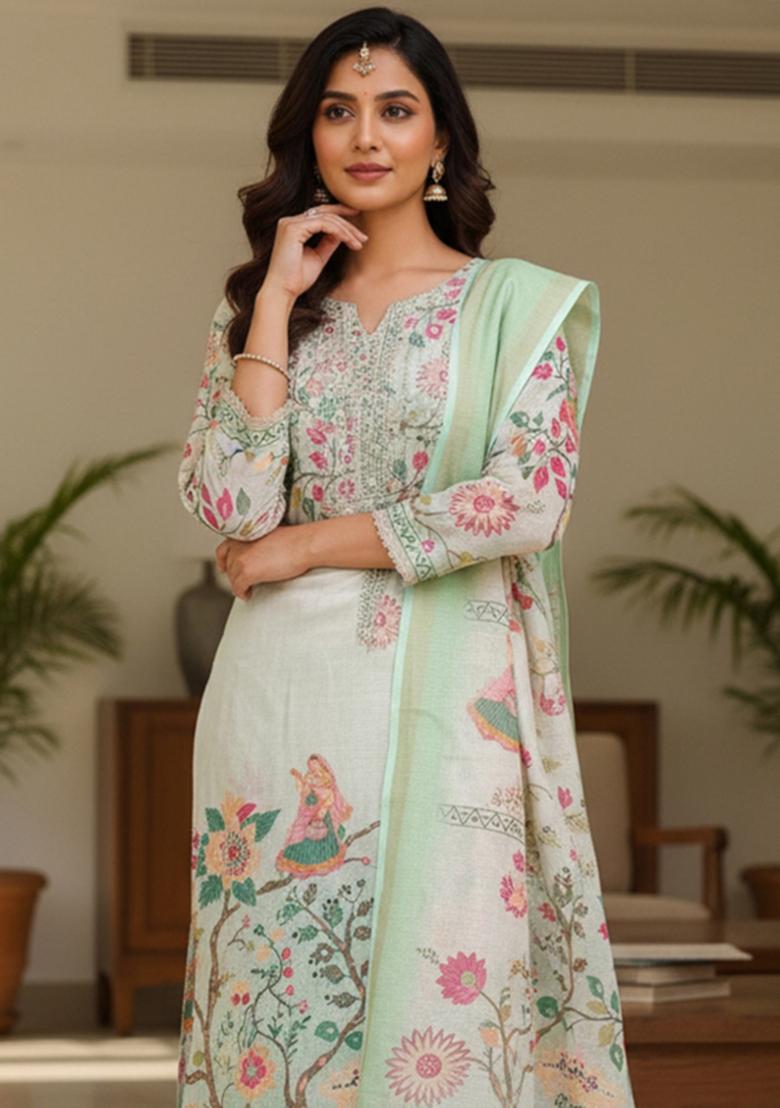 Multicolor Printed Cotton Kurta Set - Indya