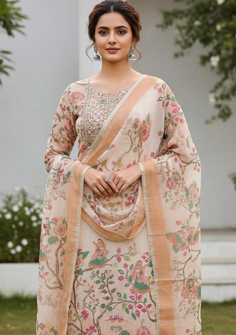 Multicolor Printed Cotton Kurta Set - Indya