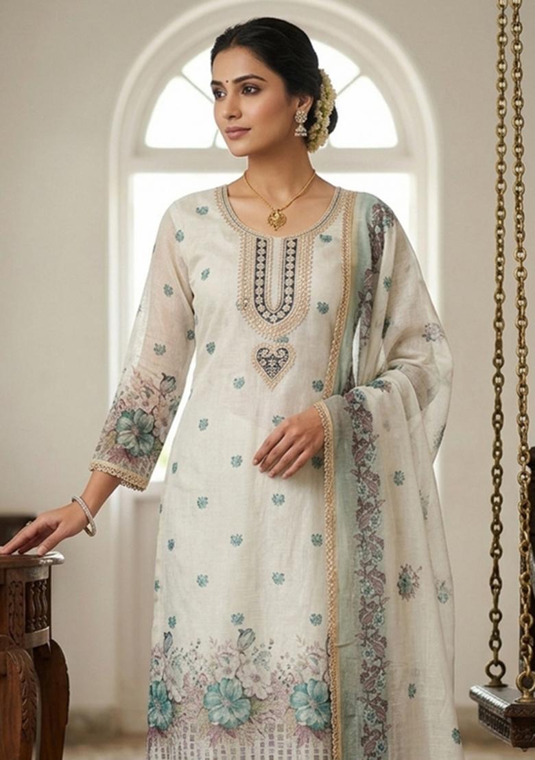 Multicolor Printed Cotton Kurta Set - Indya