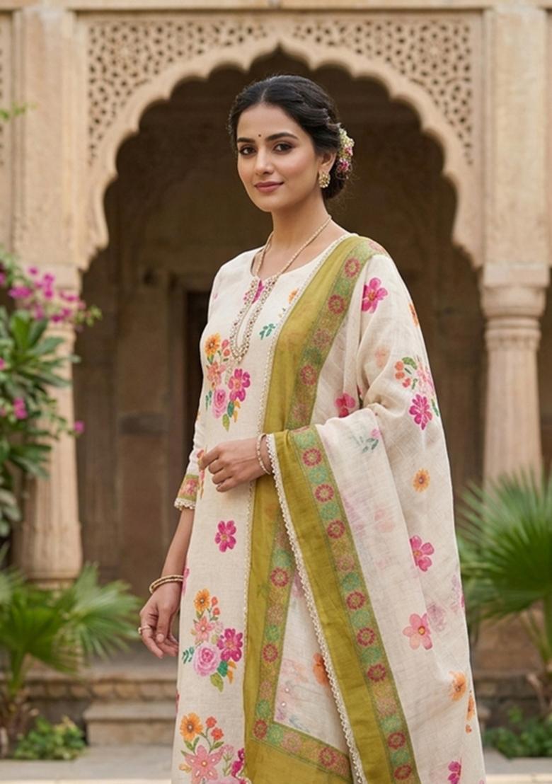 Pink Printed Cotton Kurta Set - Indya