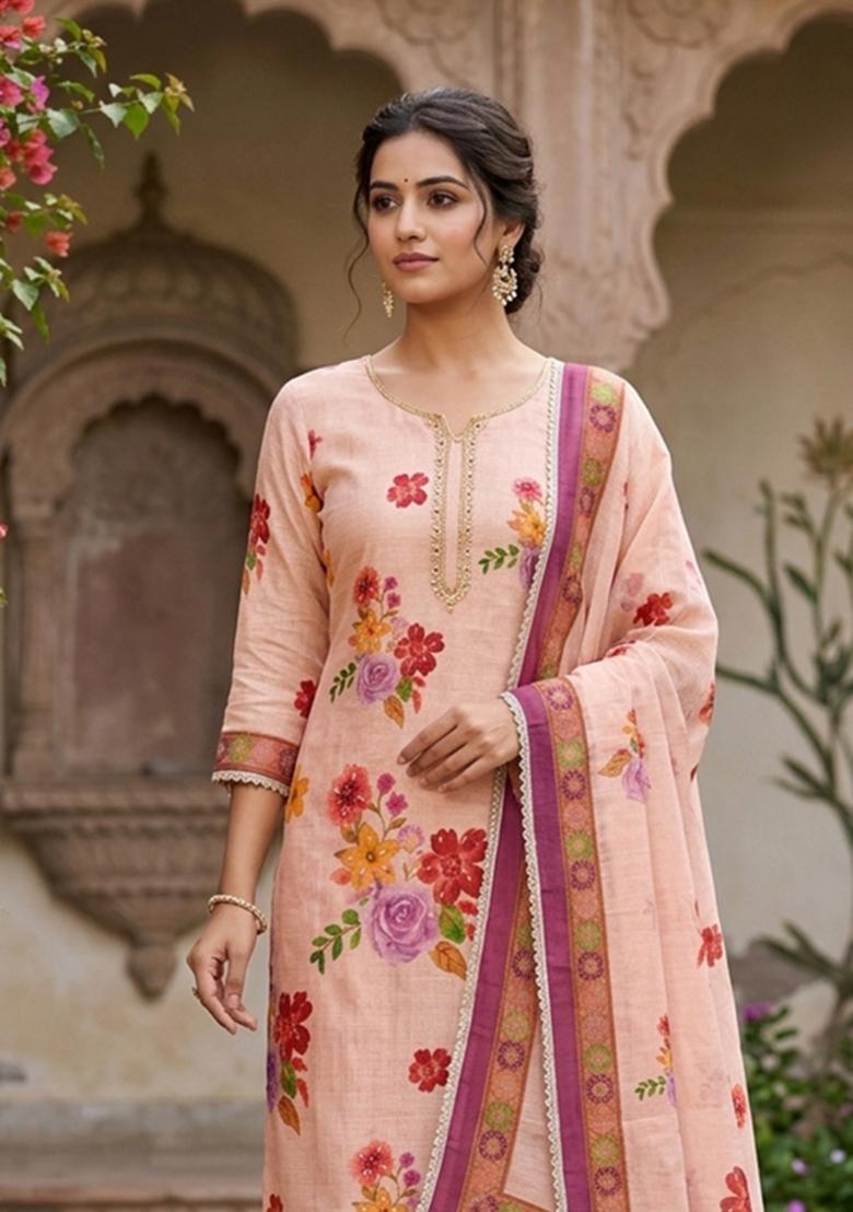Green Printed Cotton Kurta Set - Indya