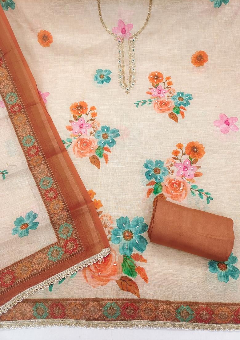 Orange Printed Cotton Kurta Set - Indya