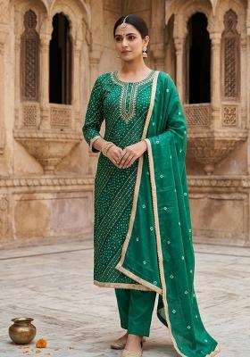 Sea Green Printed Cotton Kurta Set