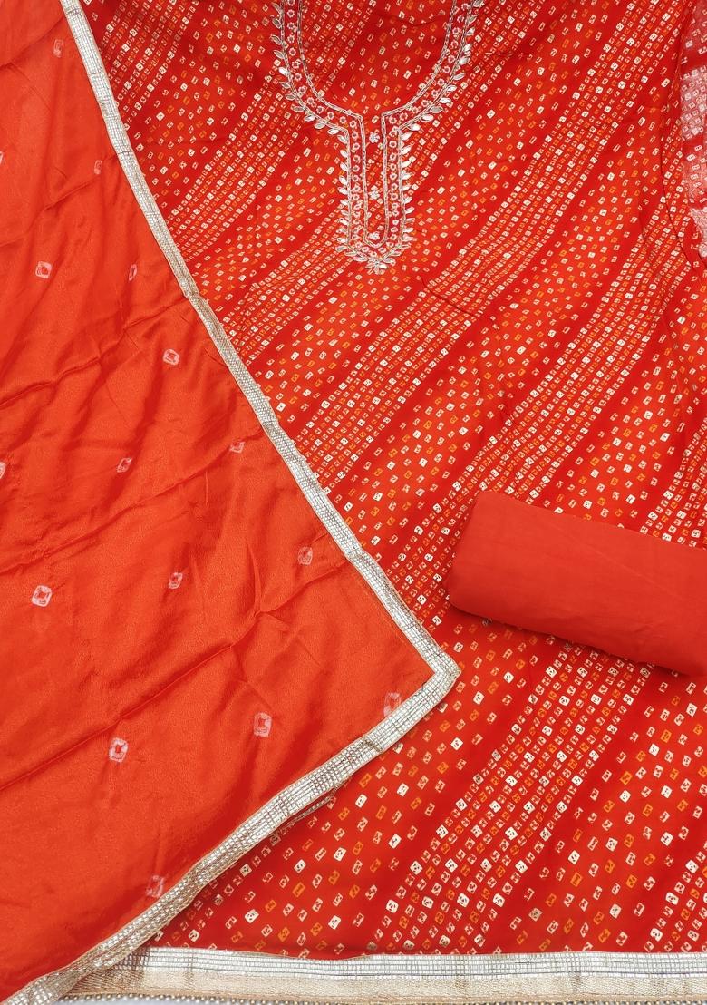 Rust Printed Cotton Kurta Set - Indya