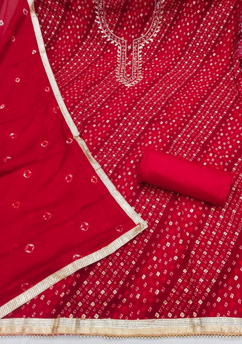 Red Printed Cotton Kurta Set - Indya