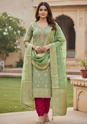 Light Green Weaving Work Silk Kurta Set