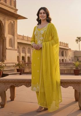 Light Green Embroidered Silk Kurta Set
