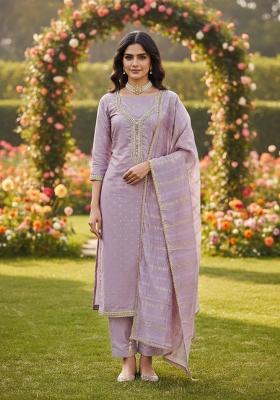 Lavender Weaving Work Chanderi Kurta Set