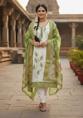 White Printed Silk Kurta Set
