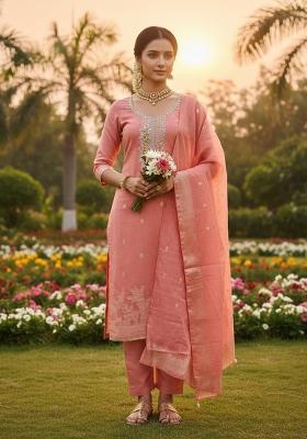 Pink Embroidered Cotton Kurta Set